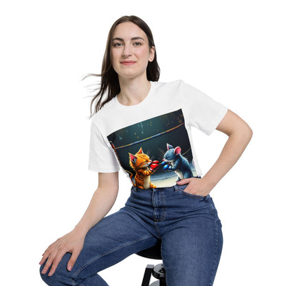 Color: White | Size: XS | Product: Cat and Mouse Boxing Fun T-Shirt | Category: Unisex