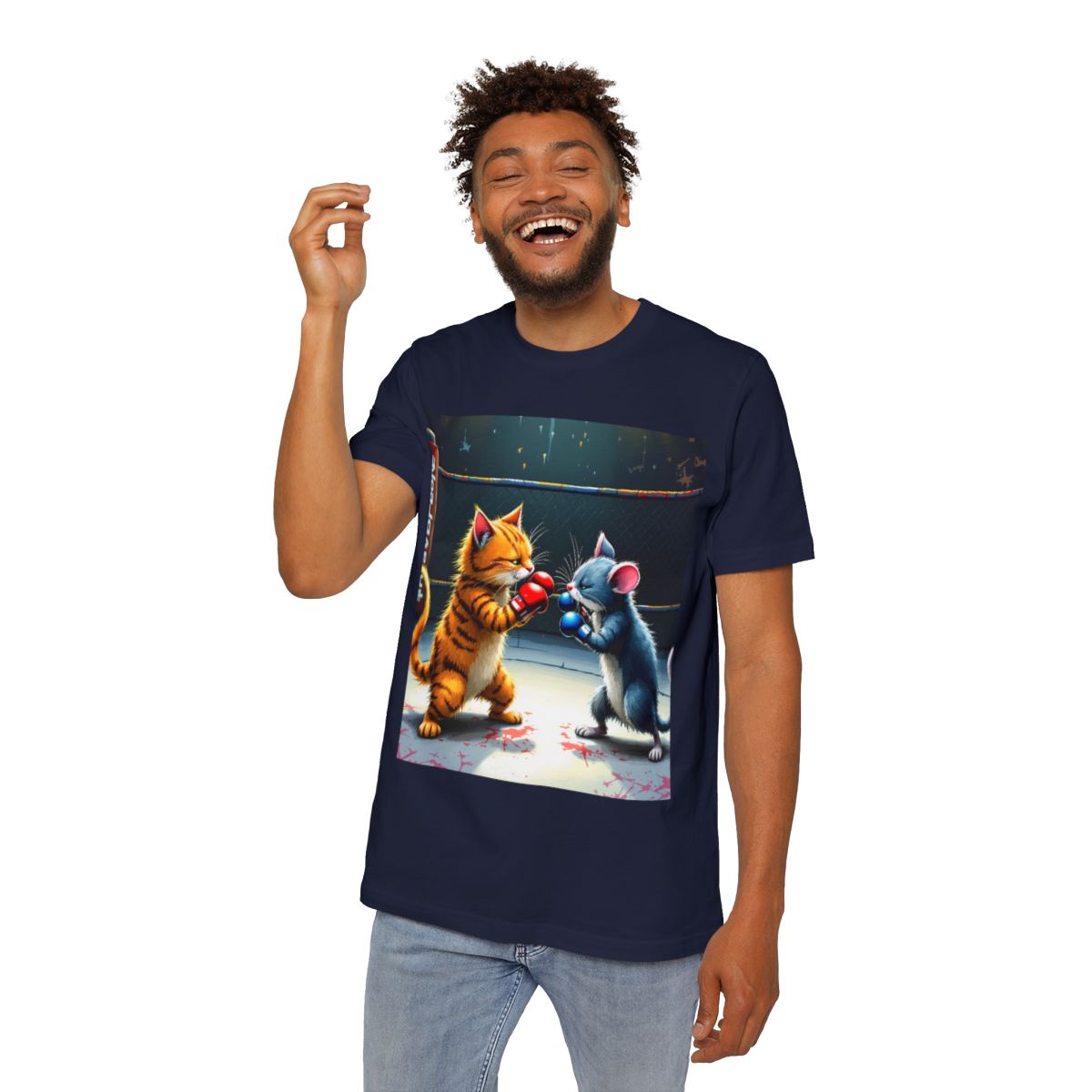 Color: Navy | Size: XS | Product: Cat and Mouse Boxing Fun T-Shirt | Category: Unisex
