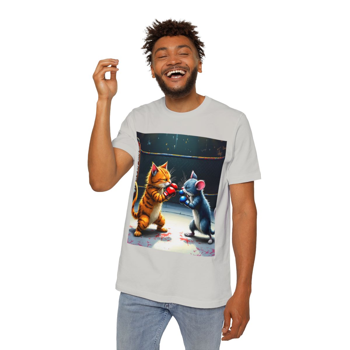 Color: Silver | Size: XS | Product: Cat and Mouse Boxing Fun T-Shirt | Category: Unisex
