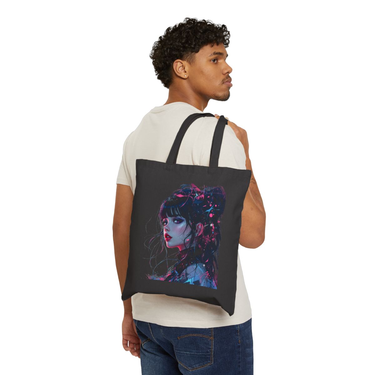Color: Black | Size: 15" x 16" | Product: Cinematic Artistic Girly Art Tote Bag | Category: Unisex