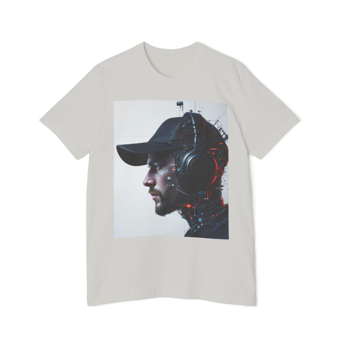 Color: Silver | Size: XS | Product: Cybernetic Portrait Abstract T-Shirt | Category: Unisex