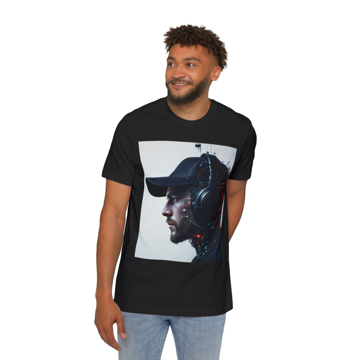 Color: Solid Black Blend | Size: XS | Product: Cybernetic Portrait Abstract T-Shirt | Category: Unisex