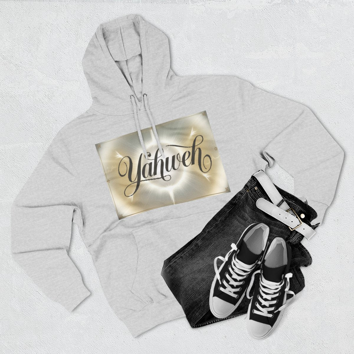 Color: Heather Grey | Size: S | Product: Divine Yahweh Typography Hoodie | Category: Unisex