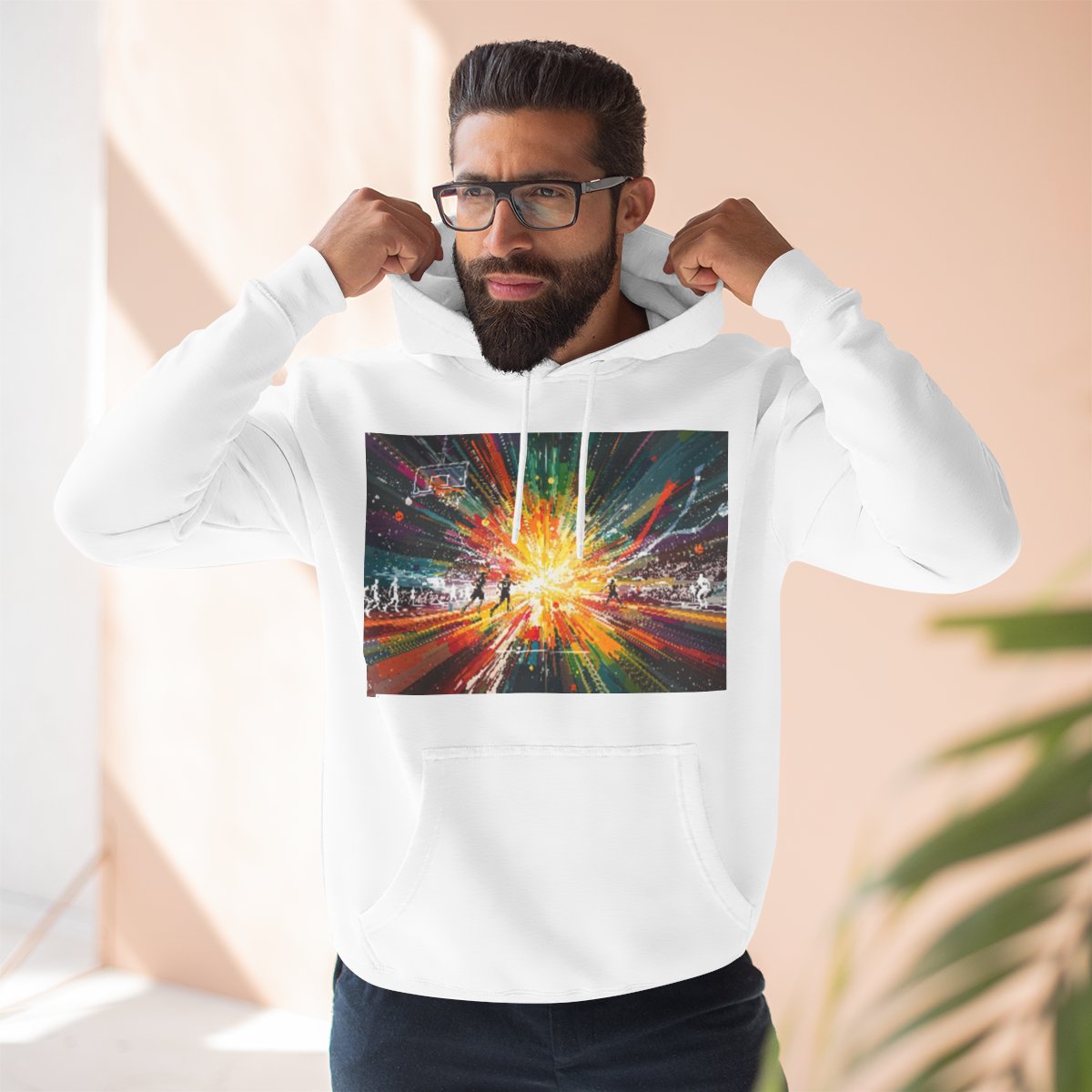 Color: White | Size: S | Product: Dynamic Basketball Game Scene Hoodie | Category: Unisex