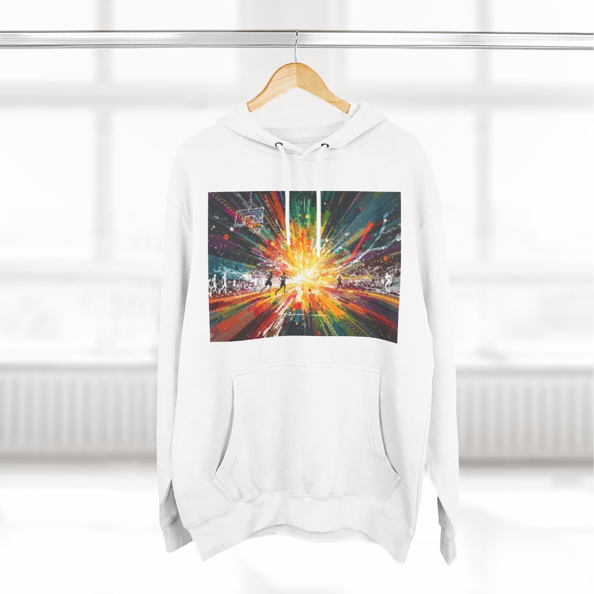 Color: White | Size: S | Product: Dynamic Basketball Game Scene Hoodie | Category: Unisex