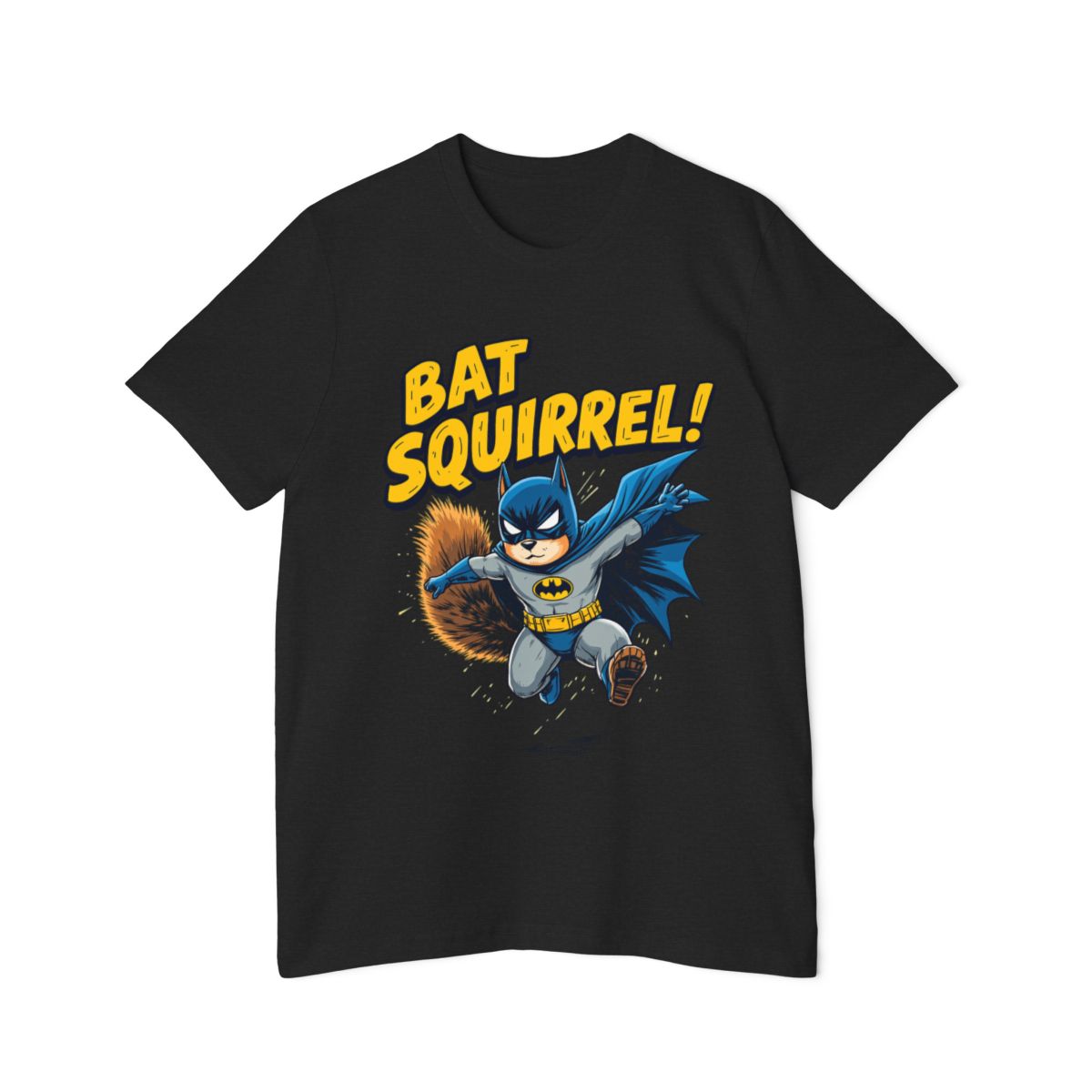 Color: Solid Black Blend | dynamic-batman-and-squirrel-fusion-retro-t-shirt