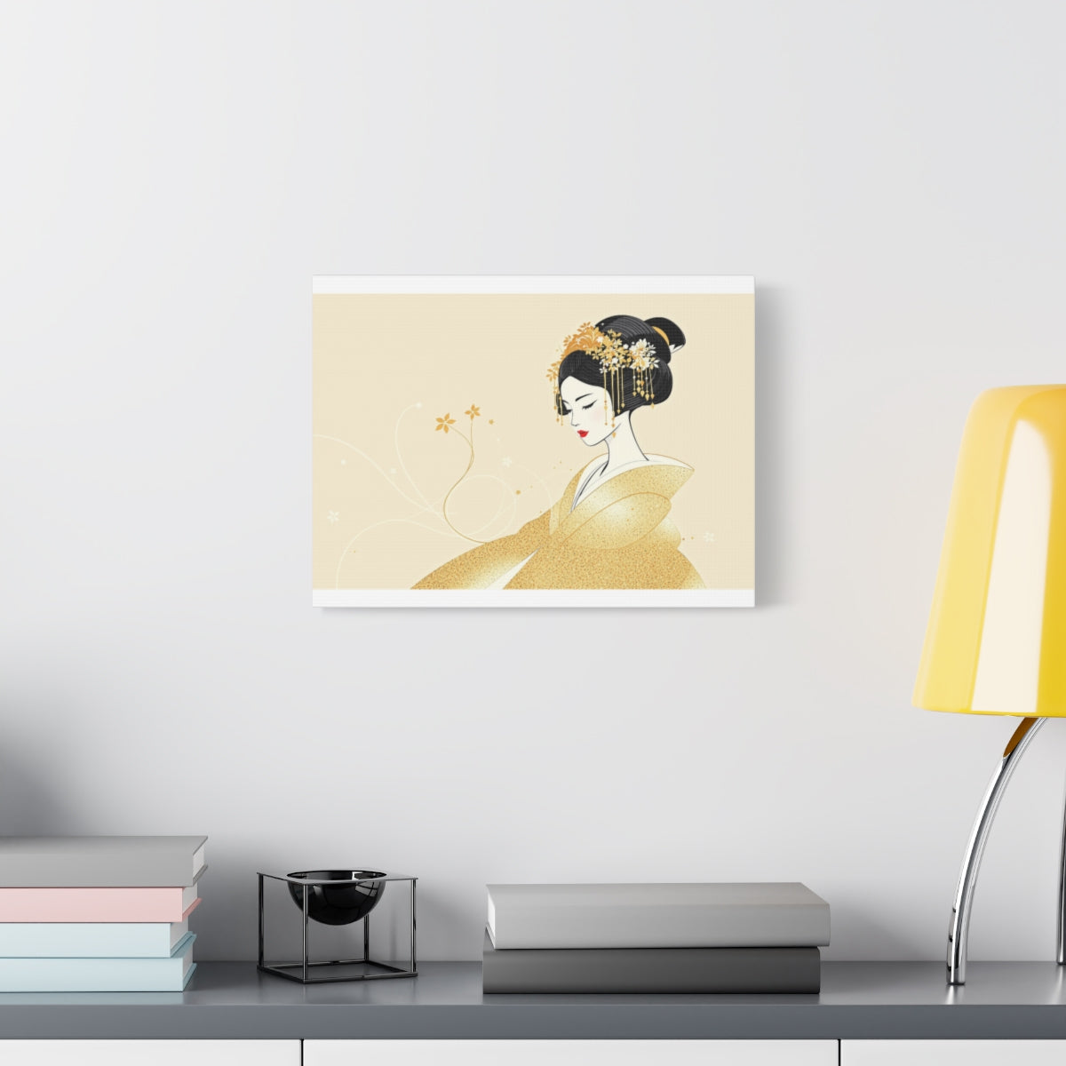 Size: 16″ x 12″ (Horizontal) | Geisha Minimalist Flat Aesthetic Canvas