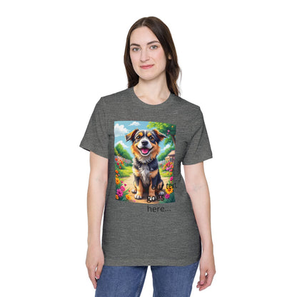 Color: Deep Heather | Size: XS | Product: Happy Dog Cartoon T-Shirt | Category: Unisex
