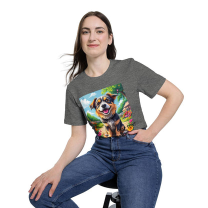 Color: Deep Heather | Size: XS | Product: Happy Dog Cartoon T-Shirt | Category: Unisex