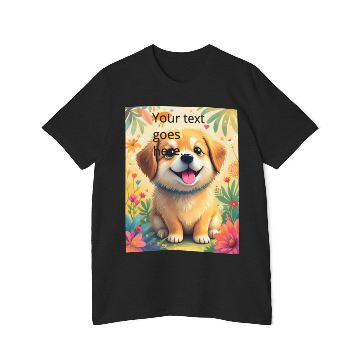 Color: Solid Black Blend | Size: XS | Product: Happy Dog Digital Art T-Shirt | Category: Unisex