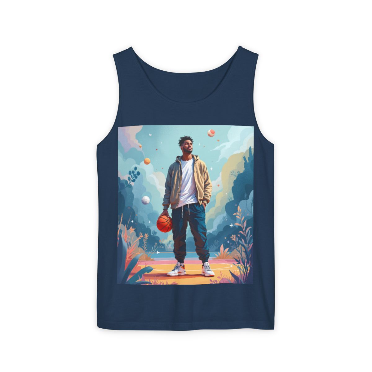 Color: True Navy | Size: S | Product: Mindful Basketball Player Artistic Tanktop | Category: Unisex