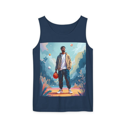 Color: True Navy | Size: S | Product: Mindful Basketball Player Artistic Tanktop | Category: Unisex