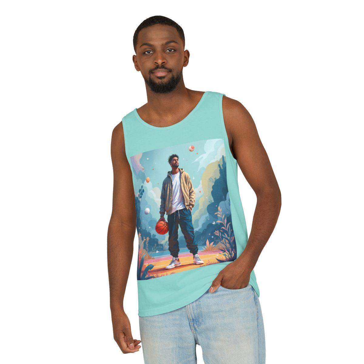 Color: Chalky Mint | Size: XS | Product: Mindful Basketball Player Artistic Tanktop | Category: Unisex