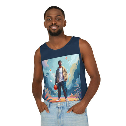 Color: True Navy | Size: S | Product: Mindful Basketball Player Artistic Tanktop | Category: Unisex
