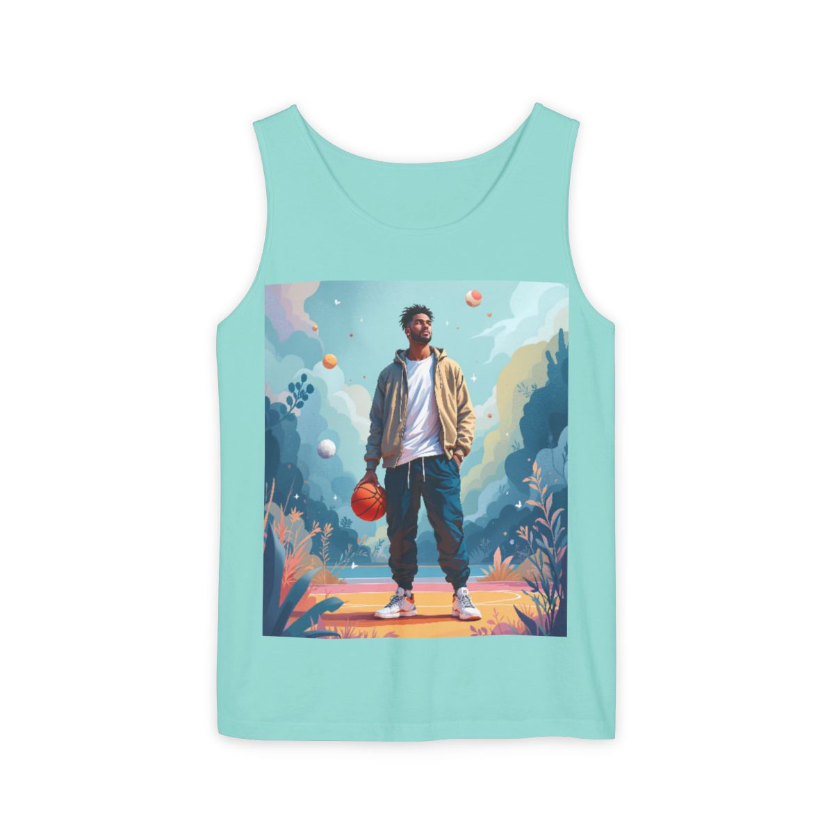 Color: Chalky Mint | Size: XS | Product: Mindful Basketball Player Artistic Tanktop | Category: Unisex