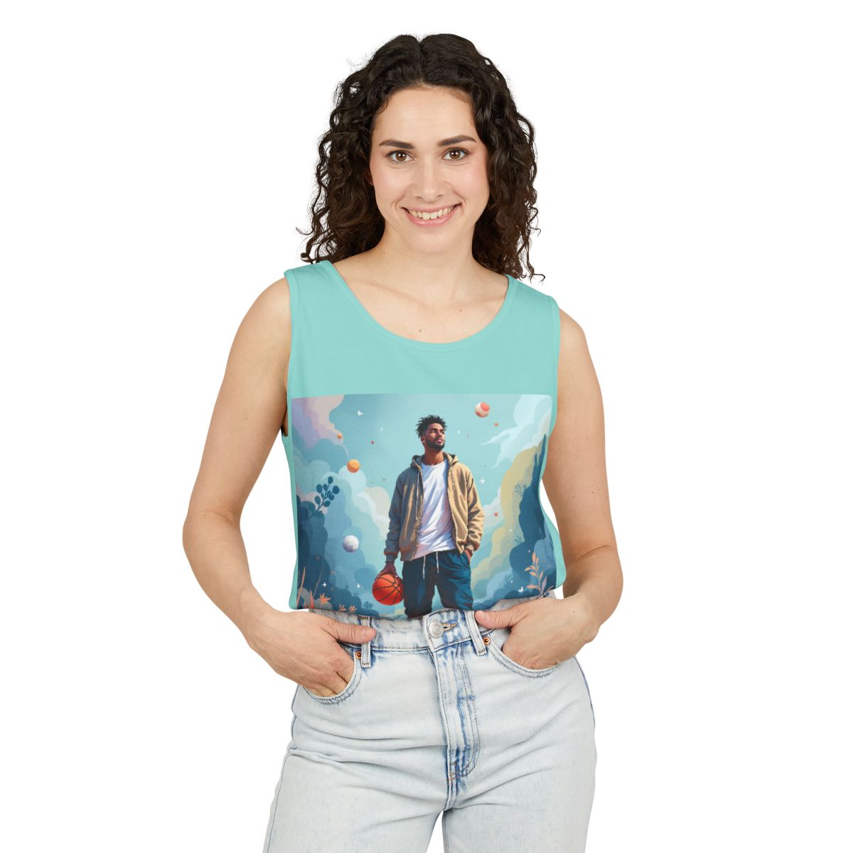 Color: Chalky Mint | Size: XS | Product: Mindful Basketball Player Artistic Tanktop | Category: Unisex