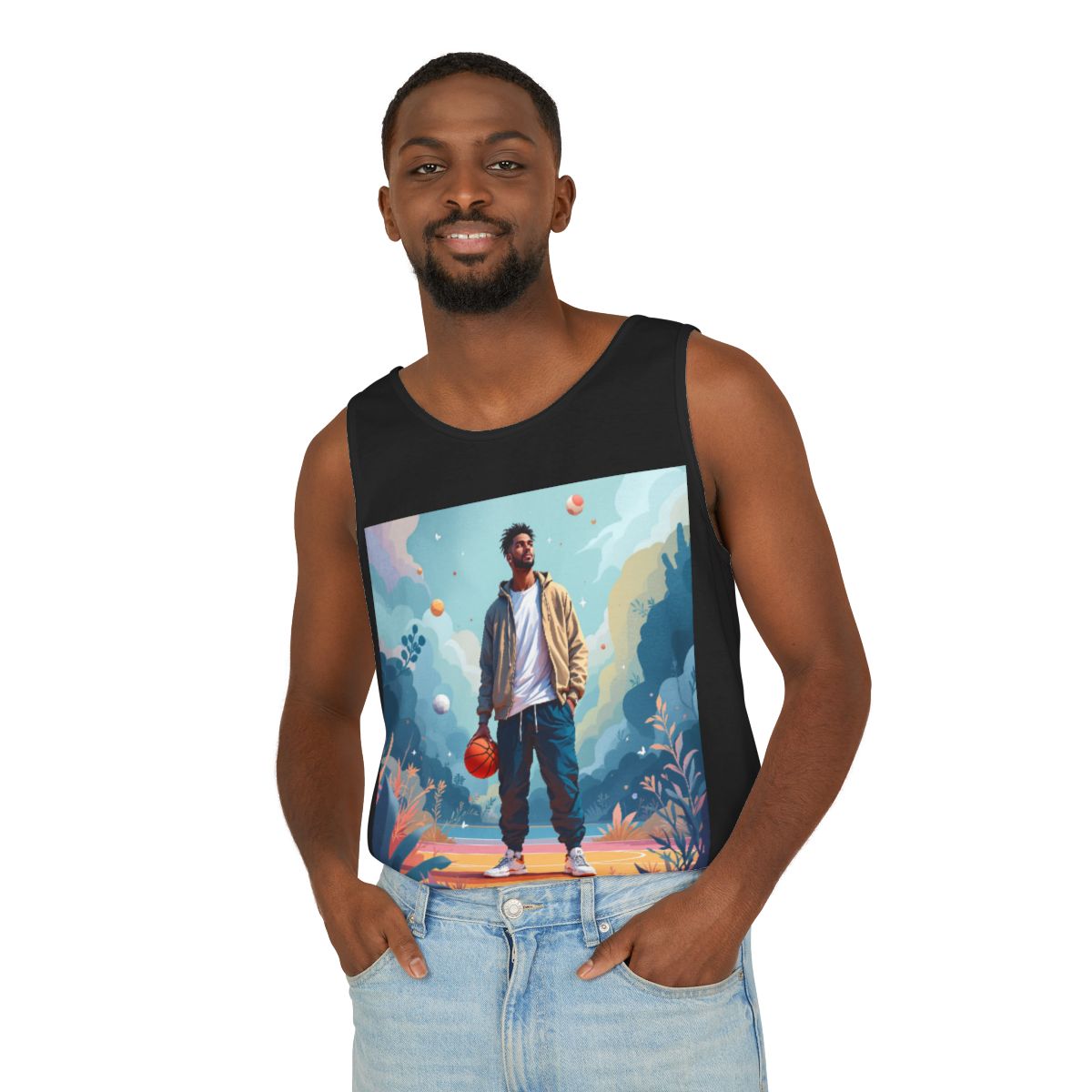 Color: Black | Size: XS | Product: Mindful Basketball Player Artistic Tanktop | Category: Unisex