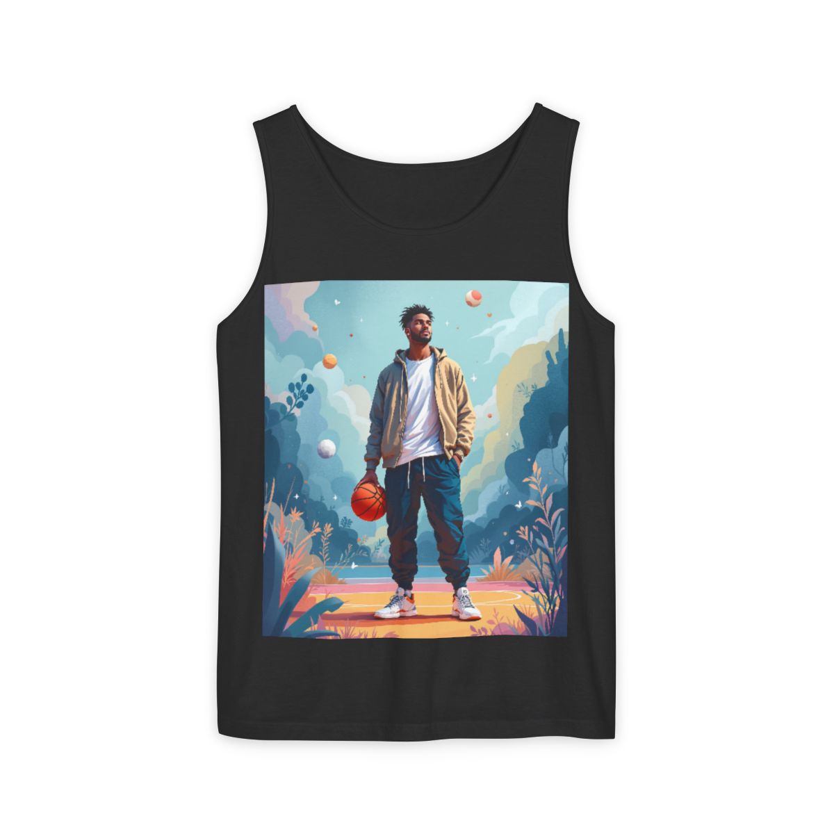 Color: Black | Size: XS | Product: Mindful Basketball Player Artistic Tanktop | Category: Unisex