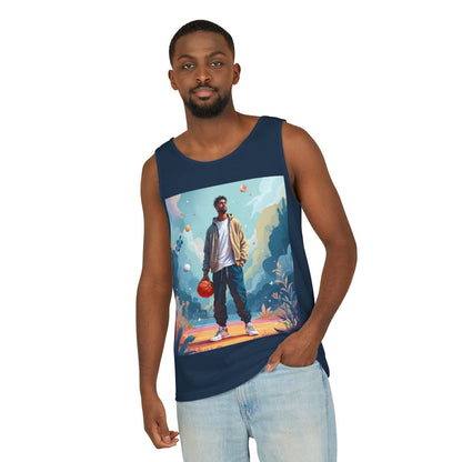 Color: True Navy | Size: S | Product: Mindful Basketball Player Artistic Tanktop | Category: Unisex