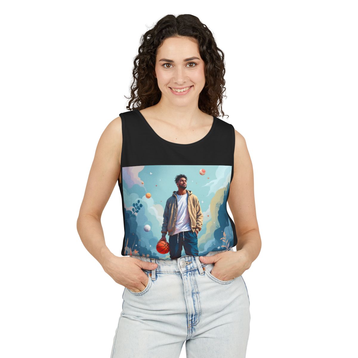 Color: Black | Size: XS | Product: Mindful Basketball Player Artistic Tanktop | Category: Unisex