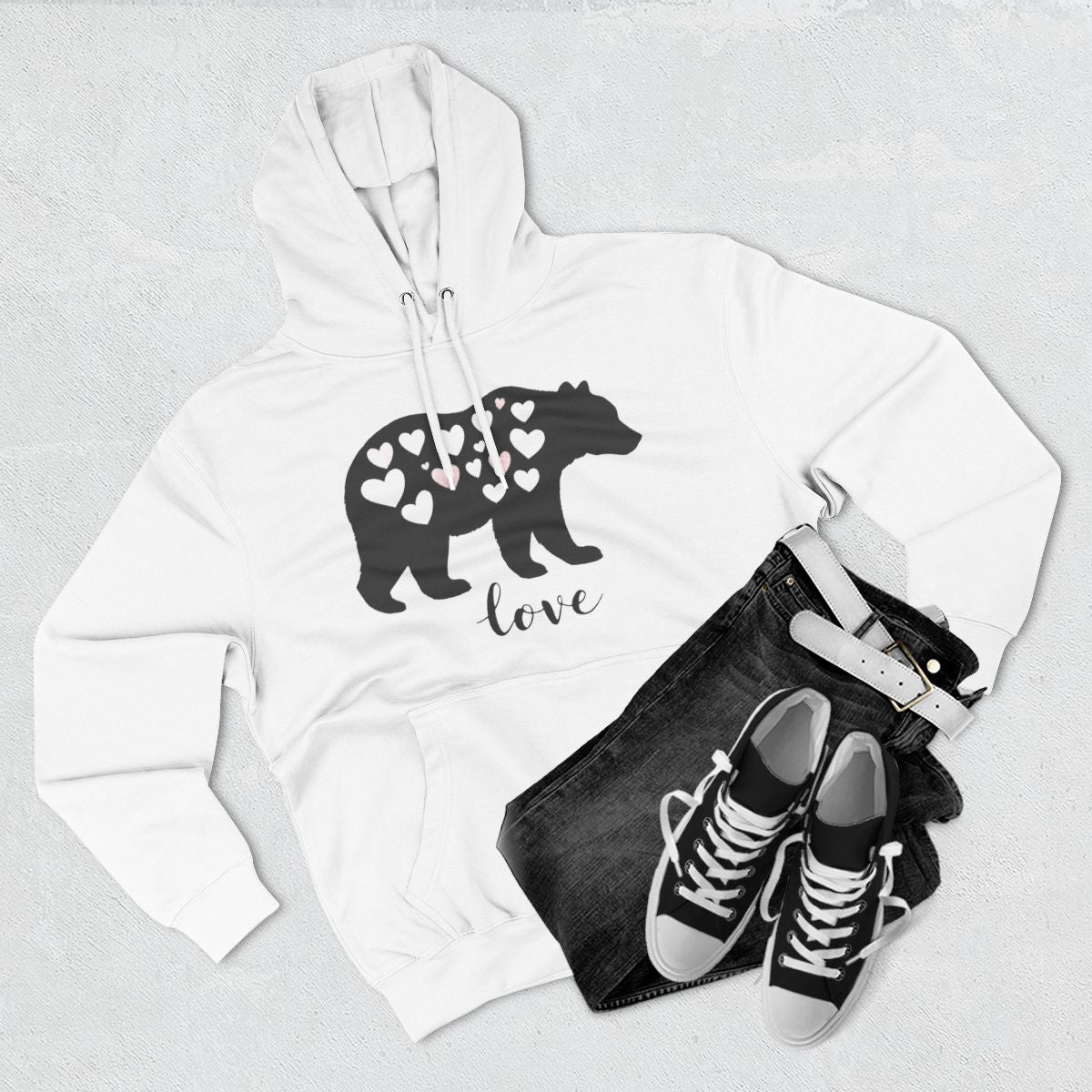 Color: White | Minimalist Bear Silhouette Hoodie