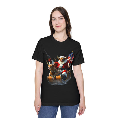 Color: Solid Black Blend | Size: XS | Product: Patriotic Santa Bull Vector T-Shirt | Category: Unisex