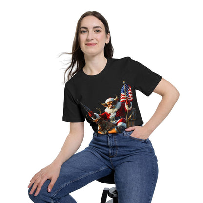 Color: Solid Black Blend | Size: XS | Product: Patriotic Santa Bull Vector T-Shirt | Category: Unisex
