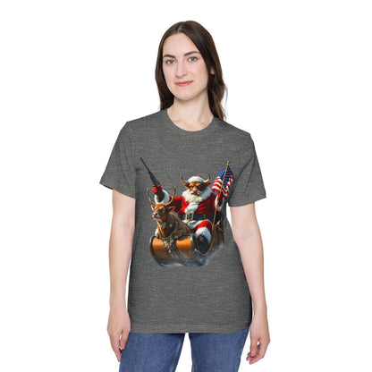 Color: Deep Heather | Size: XS | Product: Patriotic Santa Bull Vector T-Shirt | Category: Unisex