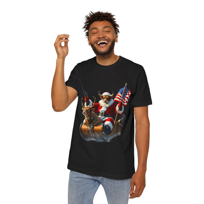 Color: Solid Black Blend | Size: XS | Product: Patriotic Santa Bull Vector T-Shirt | Category: Unisex