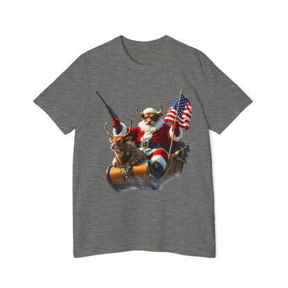 Color: Deep Heather | Size: XS | Product: Patriotic Santa Bull Vector T-Shirt | Category: Unisex
