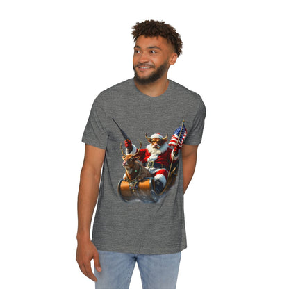 Color: Deep Heather | Size: XS | Product: Patriotic Santa Bull Vector T-Shirt | Category: Unisex