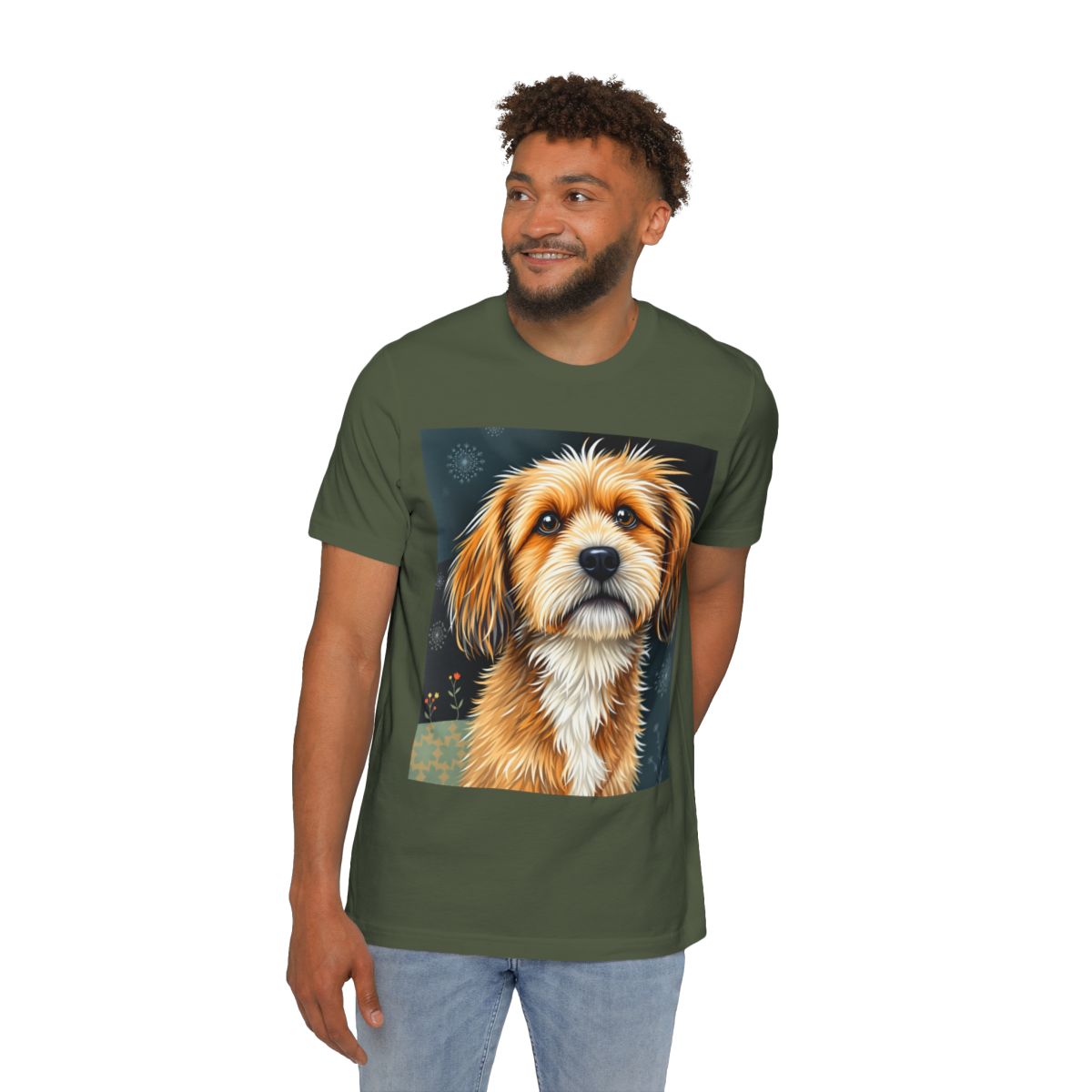 Color: Military Green | Playful Dog Artistic T-Shirt