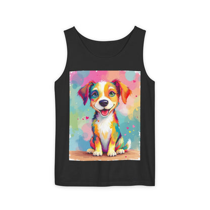 Color: Black | Size: XS | Product: Playful Dog Illustration Tanktop | Category: Unisex
