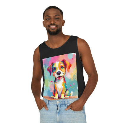 Color: Black | Size: XS | Product: Playful Dog Illustration Tanktop | Category: Unisex
