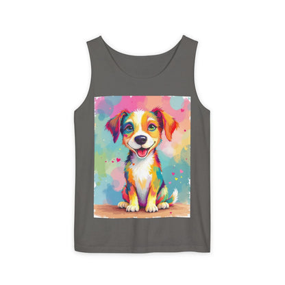 Color: Pepper | Size: S | Product: Playful Dog Illustration Tanktop | Category: Unisex