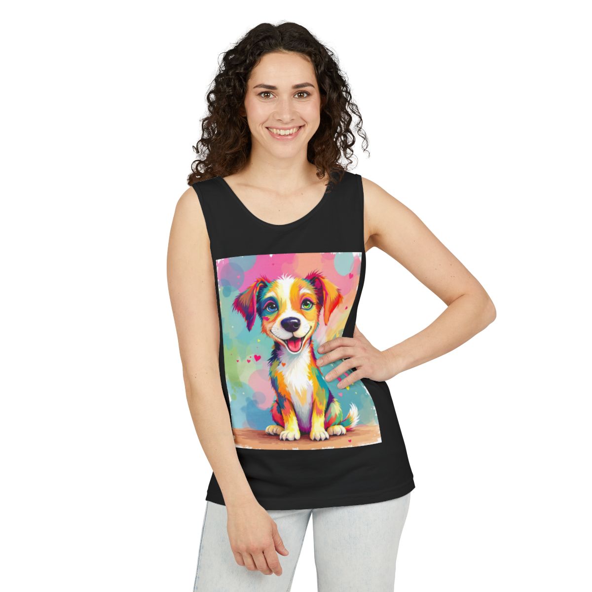 Color: Black | Size: XS | Product: Playful Dog Illustration Tanktop | Category: Unisex