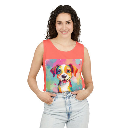 Color: Neon Red Orange | Size: XS | Product: Playful Dog Illustration Tanktop | Category: Unisex