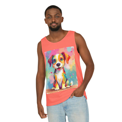 Color: Neon Red Orange | Size: XS | Product: Playful Dog Illustration Tanktop | Category: Unisex