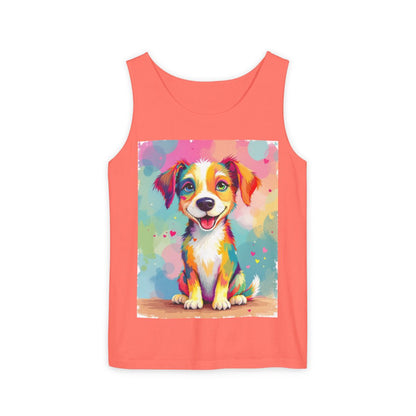 Color: Neon Red Orange | Size: XS | Product: Playful Dog Illustration Tanktop | Category: Unisex