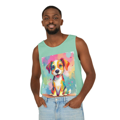 Color: Island Reef | Size: XS | Product: Playful Dog Illustration Tanktop | Category: Unisex