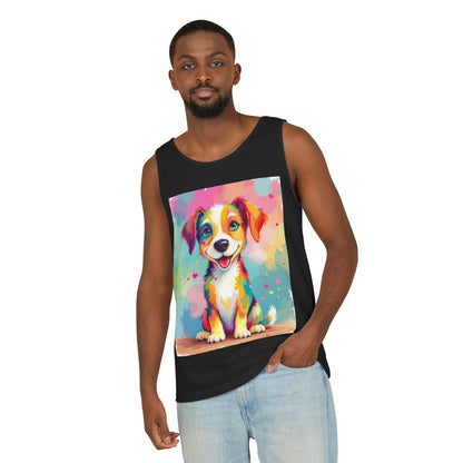 Color: Black | Size: XS | Product: Playful Dog Illustration Tanktop | Category: Unisex
