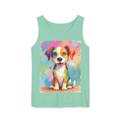 Color: Island Reef | Size: XS | Product: Playful Dog Illustration Tanktop | Category: Unisex