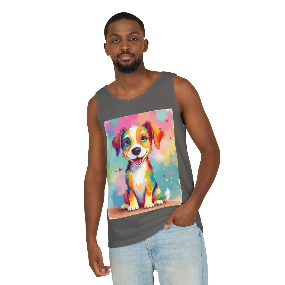 Color: Pepper | Size: S | Product: Playful Dog Illustration Tanktop | Category: Unisex