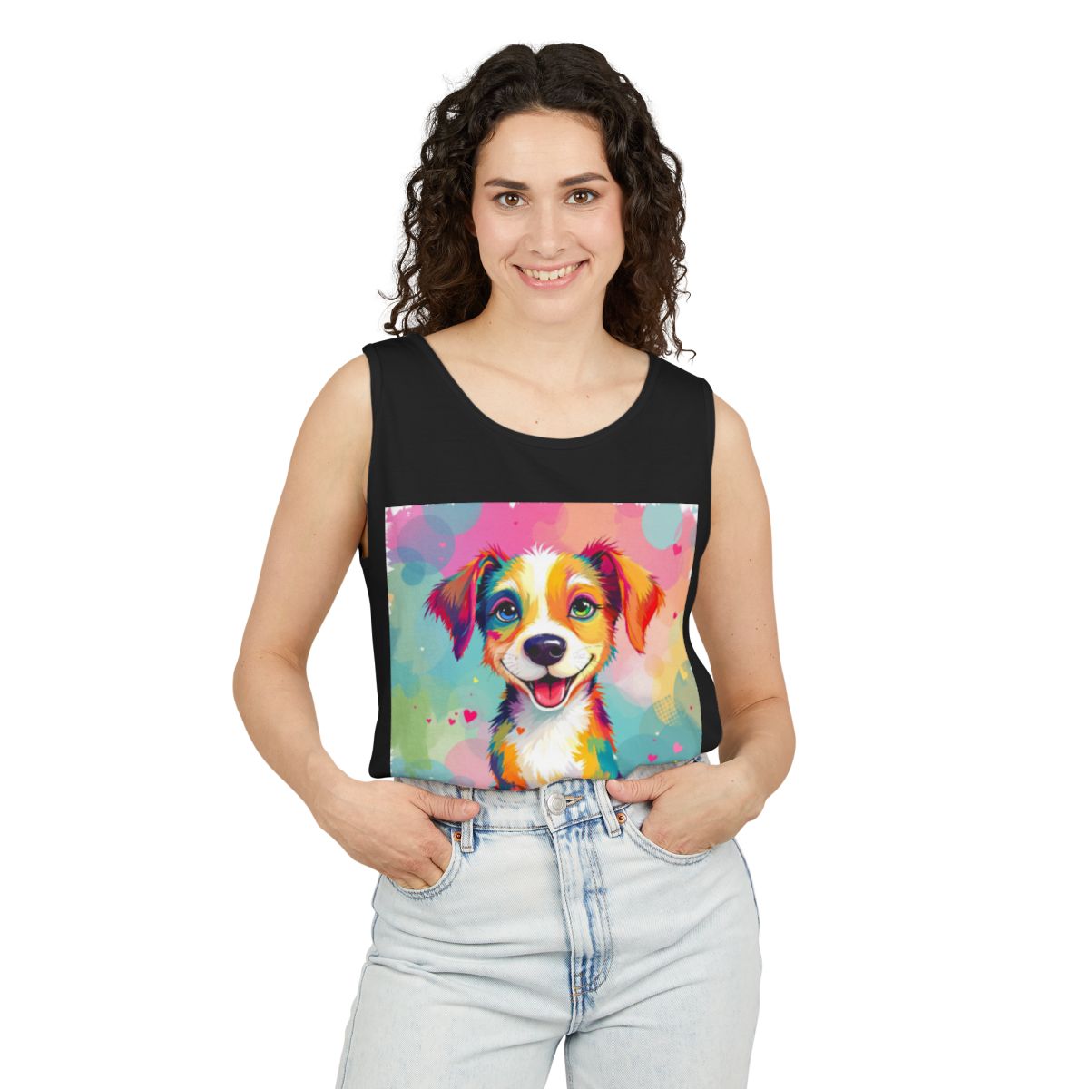 Color: Black | Size: XS | Product: Playful Dog Illustration Tanktop | Category: Unisex