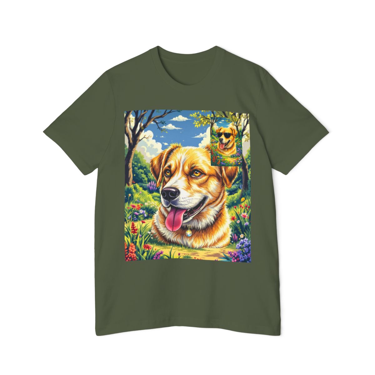 Color: Military Green | Size: XS | Product: Realistic Dog Portrait T-Shirt | Category: Unisex