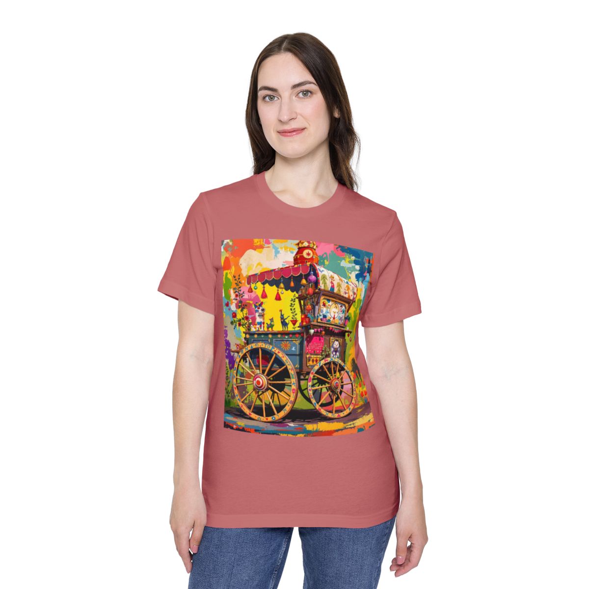 Color: Mauve | Size: XS | Product: Rustic Decorative Cart Theme T-Shirt | Category: Unisex