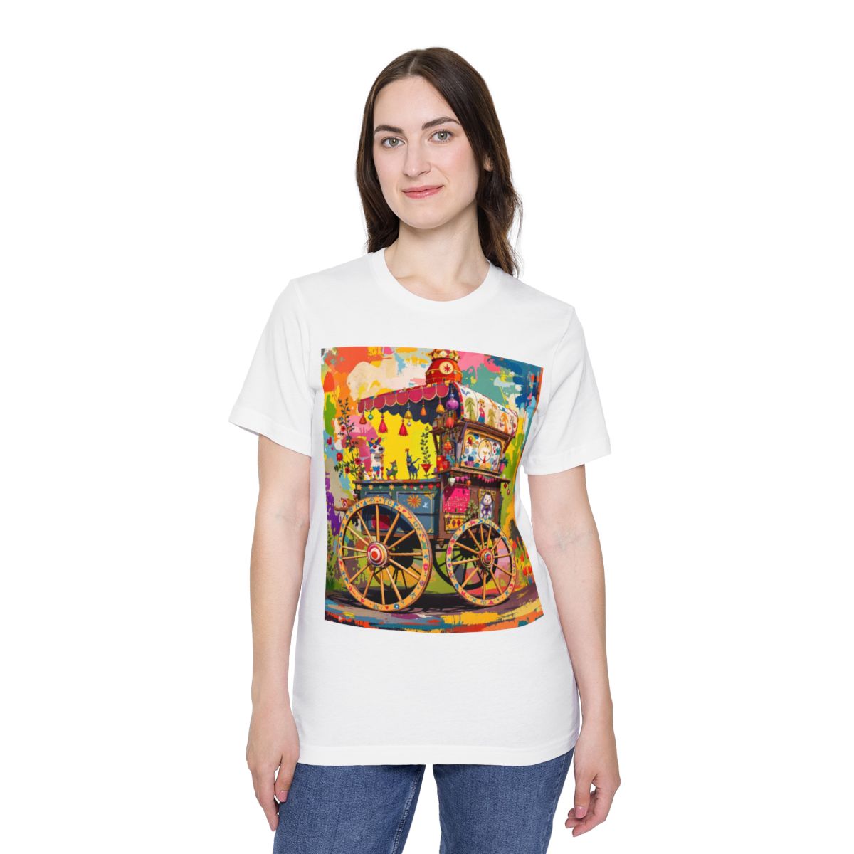 Color: White | Size: XS | Product: Rustic Decorative Cart Theme T-Shirt | Category: Unisex