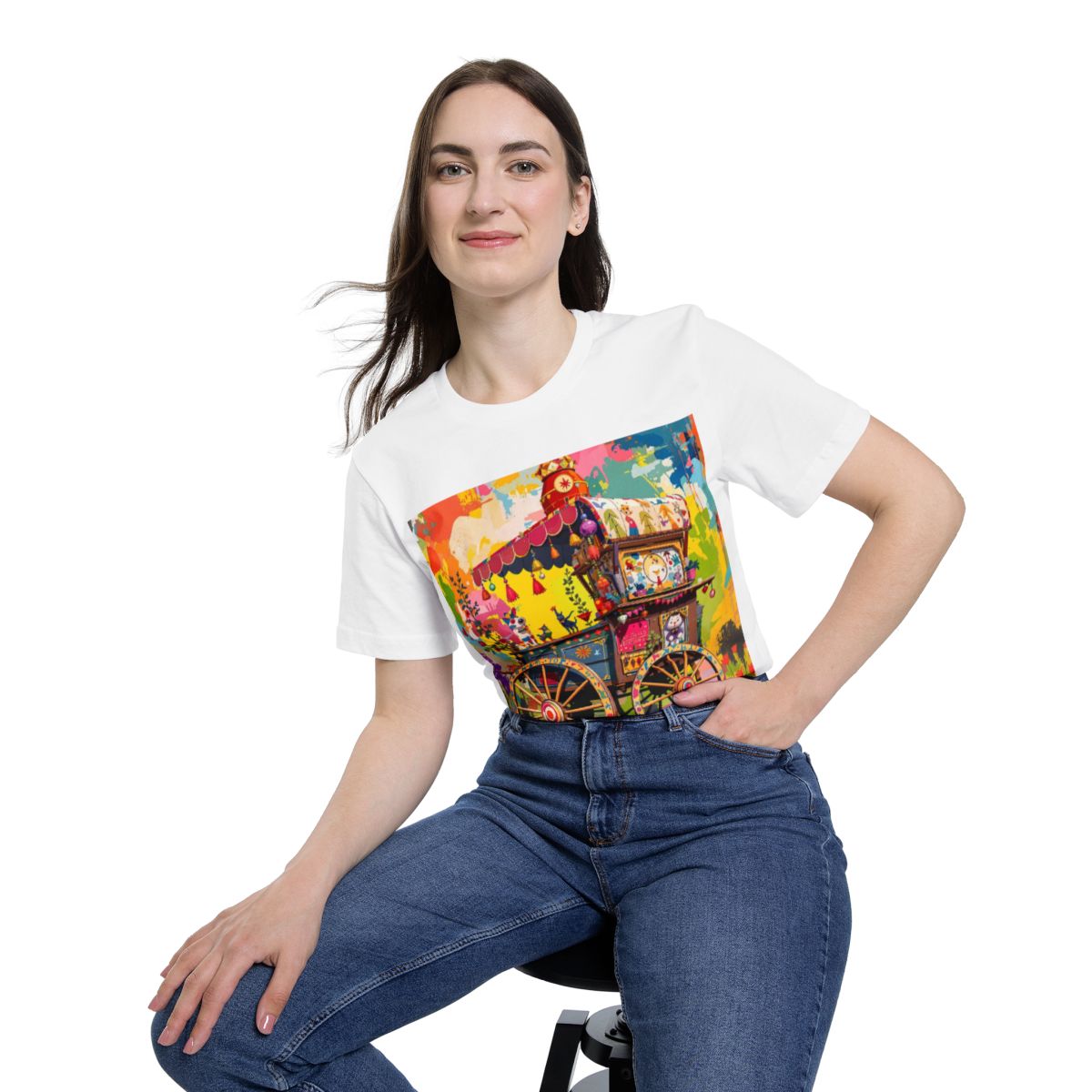 Color: White | Size: XS | Product: Rustic Decorative Cart Theme T-Shirt | Category: Unisex