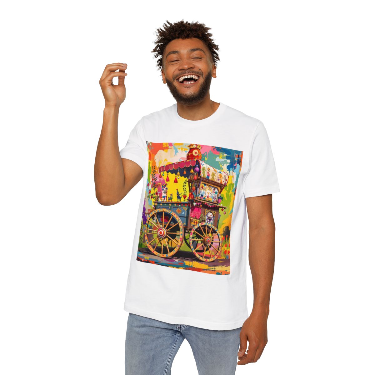 Color: White | Size: XS | Product: Rustic Decorative Cart Theme T-Shirt | Category: Unisex