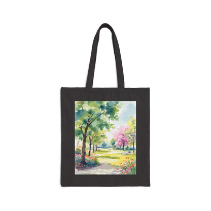 Color: Black | Size: 15" x 16" | Product: Serene Park Watercolor Tote Bag | Category: Unisex